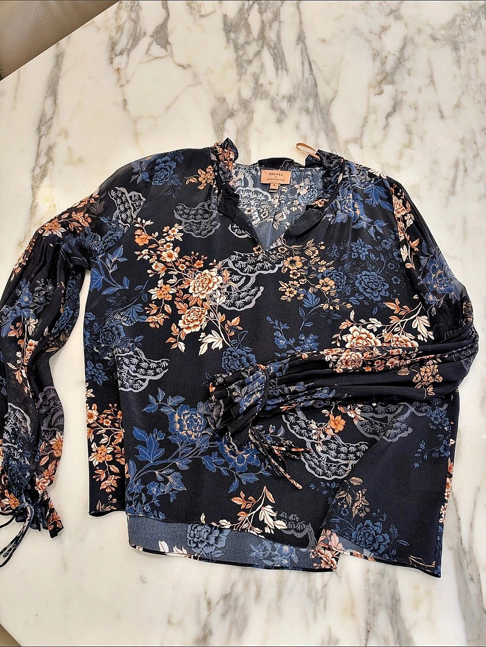 Anthropologie Kachel X Anthropologie Floral Blouse in Black & Blue Size 6